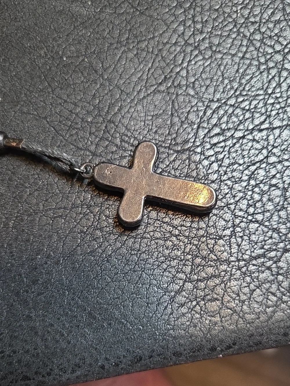 G By Guess Black Cord And Beads Necklace With Black Cross And Leather Insert